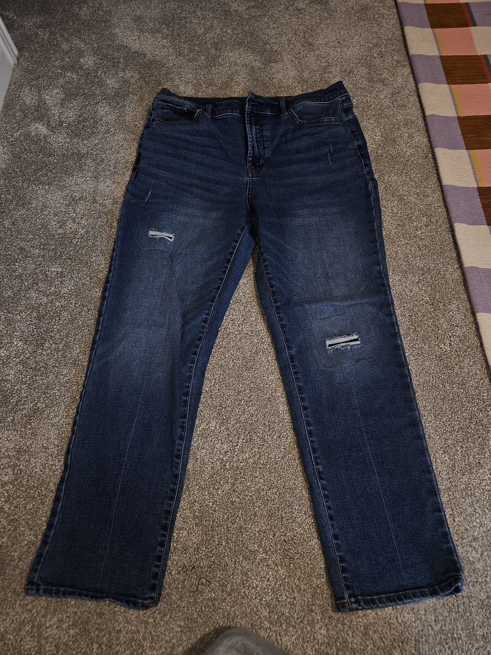 a.n.a Dark Blue High Rise Straight Distressed Jeans